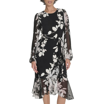 Tommy Hilfiger - Vestido Midi de Manga Larga con Dobladillo con vuelos para Mujer