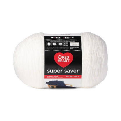 Red Heart Super Saver - Hilo blanco de 1000 g, 1 paquete de 35.2 oz/998 g, 100% acrílico, #4 Worsted (mediano) - 1860 yardas para tejer, ganchillo, manualidades y amigurumi