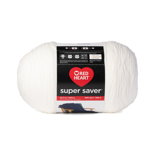 Red Heart Super Saver - Hilo blanco de 1000 g, 1 paquete de 35.2 oz/998 g, 100% acrílico, #4 Worsted (mediano) - 1860 yardas para tejer, ganchillo, manualidades y amigurumi