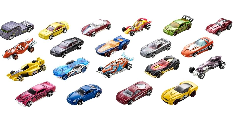 Hot Wheels Diecast Paquete de 20 Vehículos de Juguete con 2 Exclusivos para Niños de 3 Años