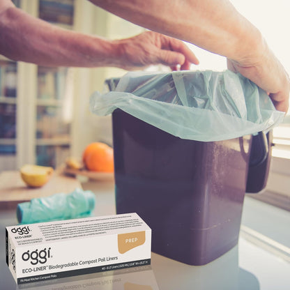 OGGI Eco-Liner - Bolsas compostables - Caja de 40 forros para encimera de compostaje con tapa, bolsas compostables de 6 litros, productos ecológicos, bolsas que cumplen con las normas internacionales OK Compost Home