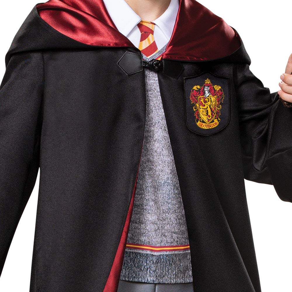 Disfraz de Harry Potter de Alta Calidad, Bata y Overol con Capucha para niños, Talla L (10-12), Negro y Rojo (107539G)