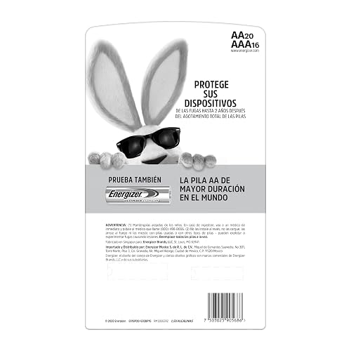 Energizer - Pilas Alcalinas AA y AAA, MAX, Pack Mixto 36 Piezas | 20 pilas AA y 16 pilas AAA , 1.5V ,Vida útil hasta 10 años sin uso ,Para controles, juguetes y linternas