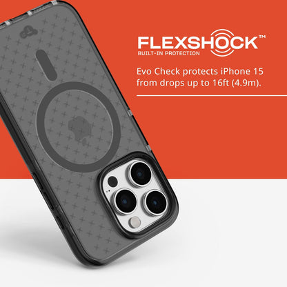 Tech21 EVO Check - Funda para iPhone 15 Pro, Compatible con MagSafe, Funda de protección contra Impactos, Color Ahumado/Negro