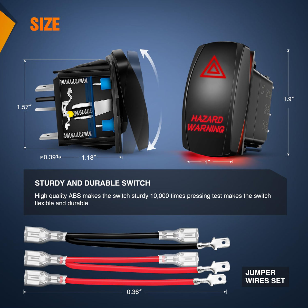 Nilight - Interruptor de advertencia de peligro de 5 pines, interruptor SPST de encendido y apagado láser de 20 A/12 V, 10 A/24 V, luz LED roja de emergencia con cables de puente para