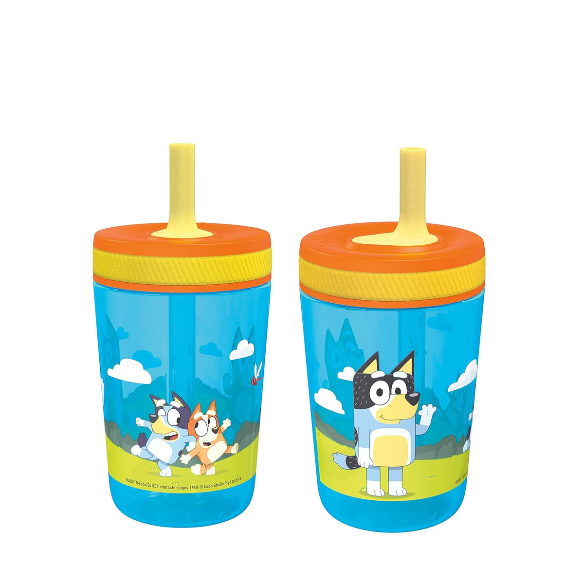 Zak Designs Juego de vasos Bluey Kelso de 15 onzas, sin BPA, tapa atornillada a prueba de fugas, con popote hecha de plástico duradero y silicona, paquete perfecto para niños