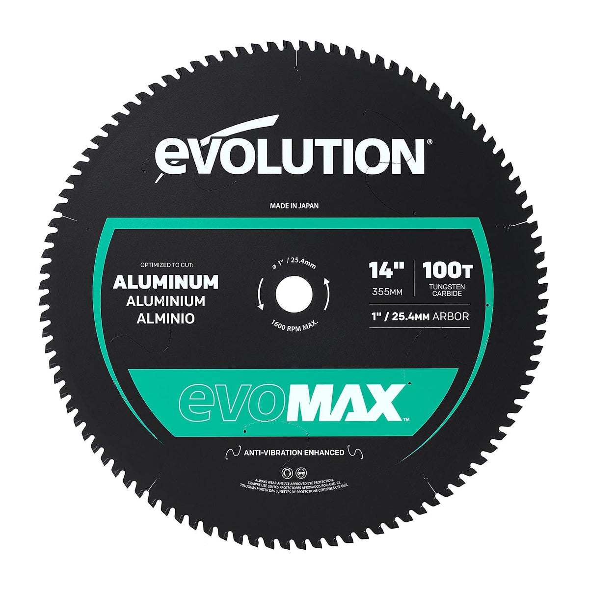 Evolution EVOMAX14AL | Hoja TCT de aluminio 100T de 14 pulgadas | Compatible con S14CPS, S15CPS, S355MCS, S355CPSL, S380CPS, EVOSAW380 | Corte de precisión y vida útil extendida de la hoja | Grado