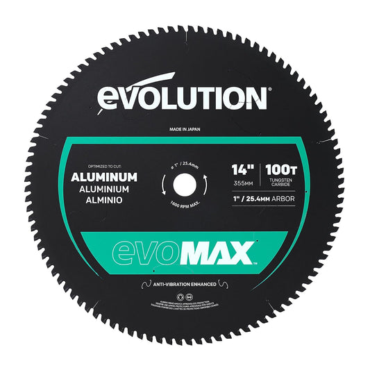 Evolution EVOMAX14AL | Hoja TCT de aluminio 100T de 14 pulgadas | Compatible con S14CPS, S15CPS, S355MCS, S355CPSL, S380CPS, EVOSAW380 | Corte de precisión y vida útil extendida de la hoja | Grado