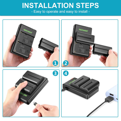 NEEWER Batería Repuesto y Cargador Set para EN-EL25, 2 Pack 1350mah Batteries & Cargador USB Doble Canal Tipo C Compatible con Nikon Z30 Z50 ZFC Camera 4241 EN-EL25 Battery MH-32 Charger