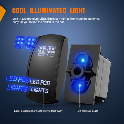 Nilight Interruptor LED de 5 Pines SPST 20A/12V 10A/24V | Encendido eléctrico de 12 V/20 A 24 V/10 A con cables de puente para luz de inundación puntual, ATV, UTV, camiones, RV