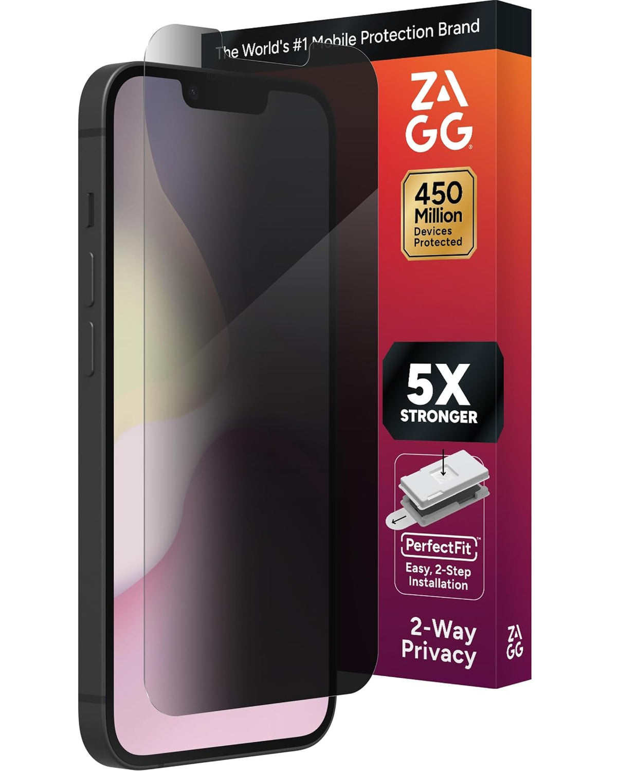 ZAGG Glass Elite Privacy 360 - Protector de visualización para Apple 16e/ 14/13/13 Pro - Filtro de privacidad de cuatro vías, 5 veces más resistente, tecnología antihuellas, escudo invisible, fácil de