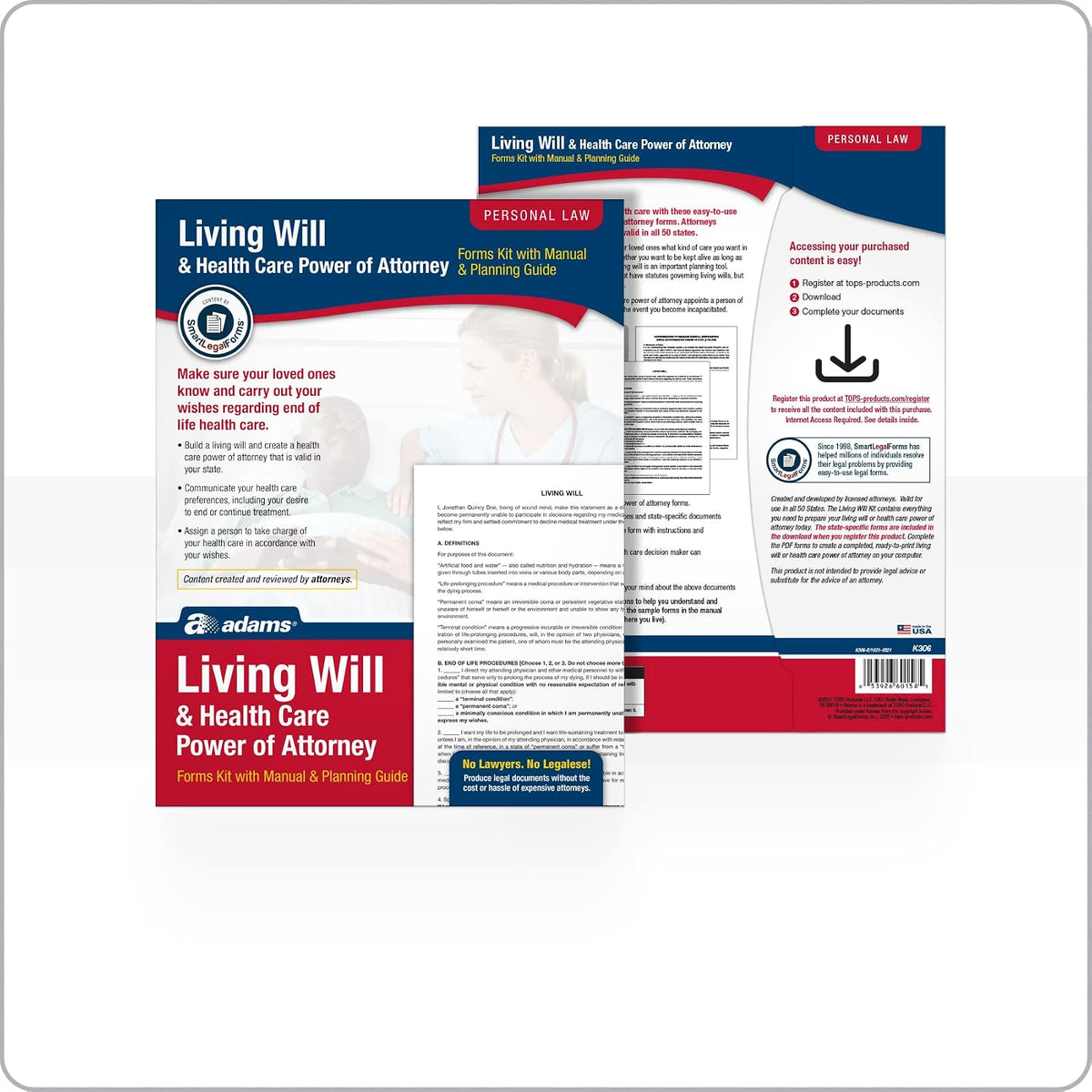 Adams Living Will and Power of Attorney for Healthcare Kit, Forms and Instructions, Includes CD (K306)