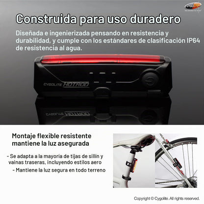 Cygolite Hotrod – Lumen Bike Tail Light - 6 Night & Daytime Modes– Wide Glowing Leds- Compact & Sleek– IP64 Water Resistant– Sturdy Flexible Mount- USB Rechargeable–Great for Busy Roads