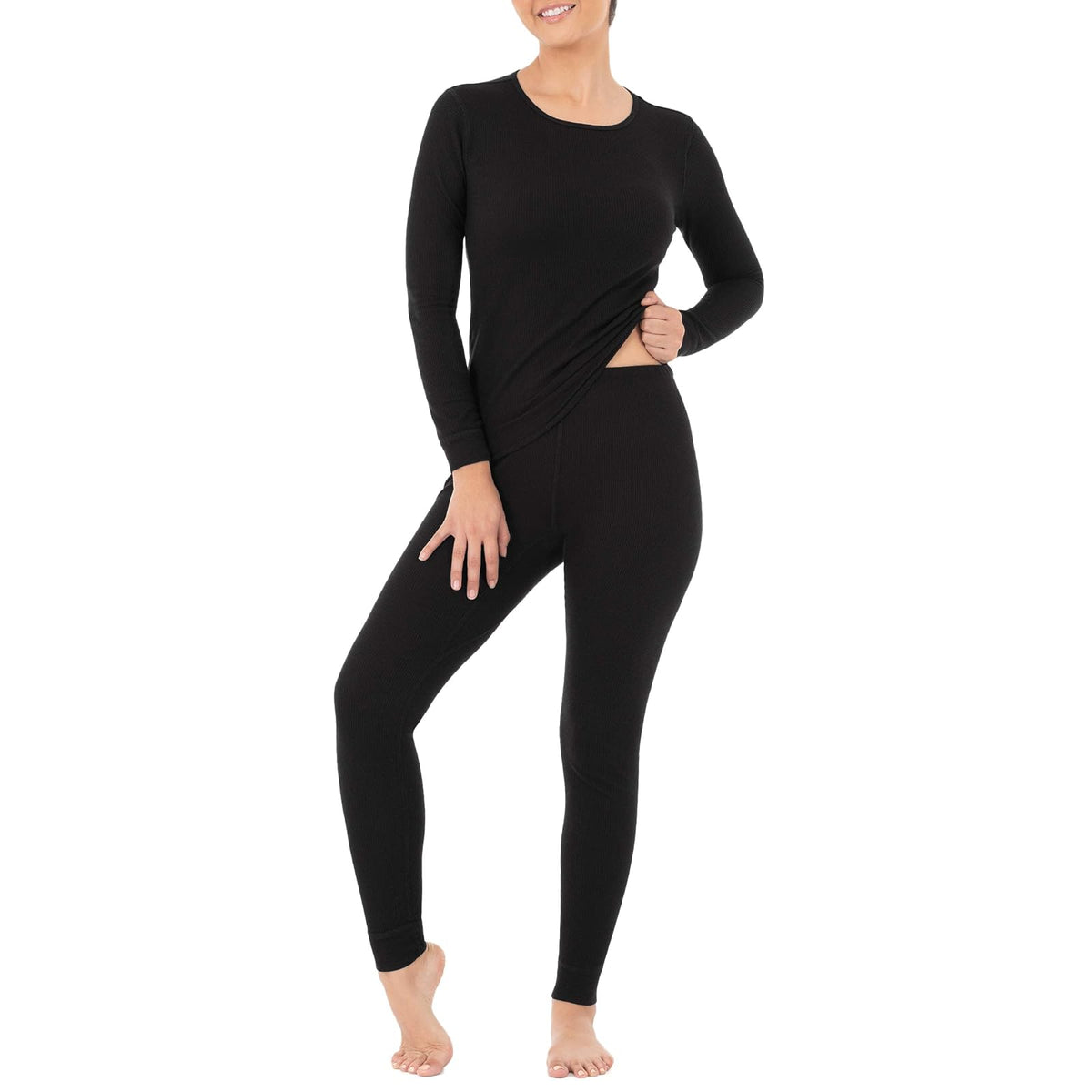 Fruit of the Loom Juego Térmico Microgofre de Manga Larga para Mujer - Negro - 4X