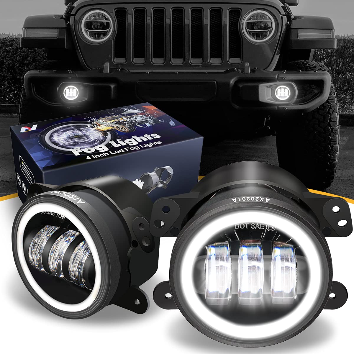 Nuvision Lighting NVL-FL-001 Luz Antiniebla LED 4" Aprobada DOT - 4" Fog Lights - Proyector de señal de giro LED Halo DRL