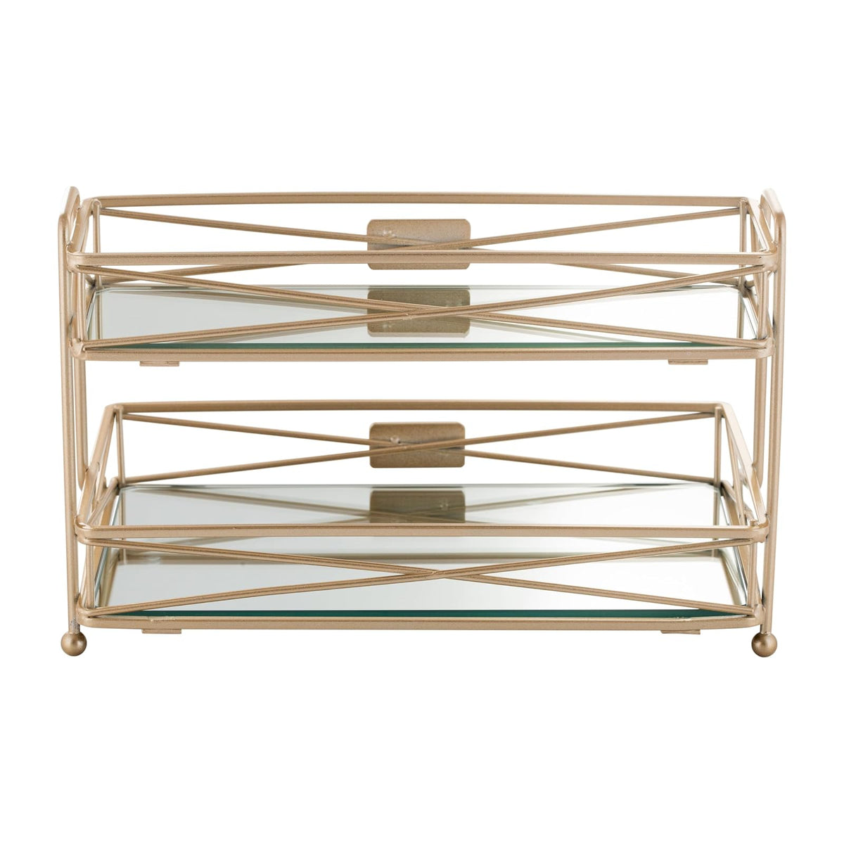 Home Details - Espejo de 2 Niveles, Perfecto para perfumes, Joyas, Maquillaje, Organizador de cosméticos, decoración Elegante en Oro Satinado