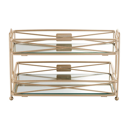 Home Details - Espejo de 2 Niveles, Perfecto para perfumes, Joyas, Maquillaje, Organizador de cosméticos, decoración Elegante en Oro Satinado