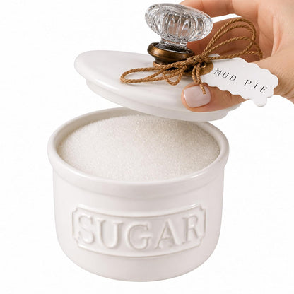 Mud Pie Azucarero con perilla para puerta , Pomo puerta, Pomo Puerta, 1 | Azucarero de cerámica en relieve con tapa, decoración del hogar para encimera
