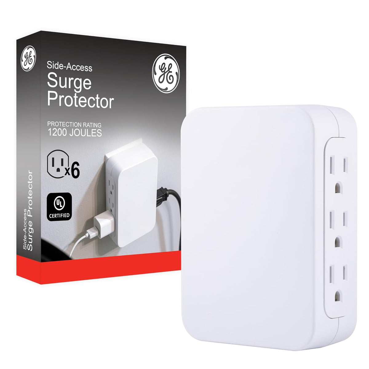 GE UltraPro Extensor de 6 Enchufes Giratorios, Supresor de Picos 980J - 6 salidas |1200 julios