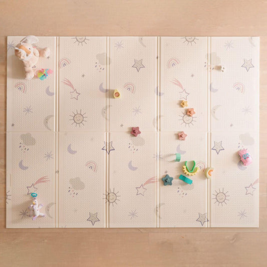 Nuby - Tapete reversible para bebé, 77 x 58 pulgadas, plegable y ligera, para el piso, fácil almacenamiento y viaje, estrellas y cielo
