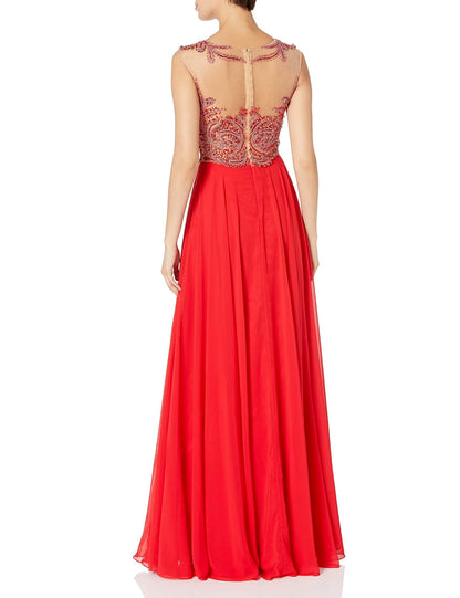 JVN by Jovani Vestido Largo de Gasa Rojo Vestido para Mujer