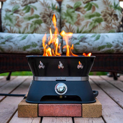 Outland Living Firebowl 805 Firecube - Chimenea de propano Cuadrado portátil sin Humo de 14 Pulgadas, fogata de Gas para Exteriores con Cubierta y Kit de Transporte, Rocas de Lava, 58.000 BTU, Color