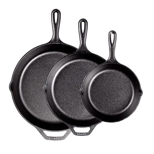 Lodge Pre-Seasoned Juego de sartén de Hierro fundido – Juego de 3 pieza(s) 8 Pulgadas Sartén de 10.25 Pulgadas y Sartén de 12 Pulgadas