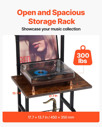 VEVOR - Soporte para Reproductor de grabaciones, 5 Niveles de Alto Disco de Vinilo con estación de Carga y Puertos USB, Capacidad para hasta 200 álbumes, Soporte para Tocadiscos con Estante de