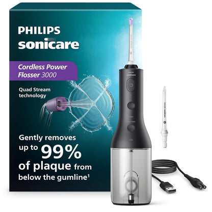 Philips Sonicare Hilo Dental Inalámbrico 3000, Irrigador Oral con Tecnología Quad Stream, 2 Modos y 3 Niveles de Intensidad, Diseño Ergonómico