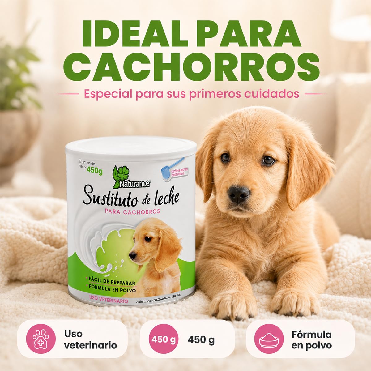 Naturance Sustituto de Leche para Perro Cachorro con Cuchara Medidora 450 g