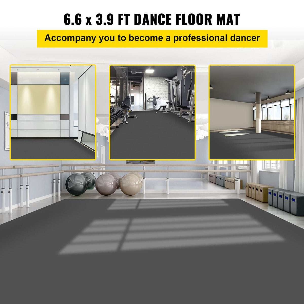 VEVOR - Piso de Baile de PVC de 0.08 Pulgadas de Grosor, 6.5 x 4 pies, 10 pies, 12 pies, Rollo Reversible portátil para Pista de Baile, Piso de Baile Antideslizante, Pista de Baile de Ballet para