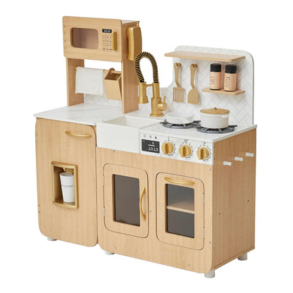 Teamson - Juego de Cocina para niños pequeños de Chipre con 14 Accesorios, Juego de Cocina de Juguete de Madera para niños de 1 a 8 años, estación de Cocina Montessori, Roble Claro/Blanco