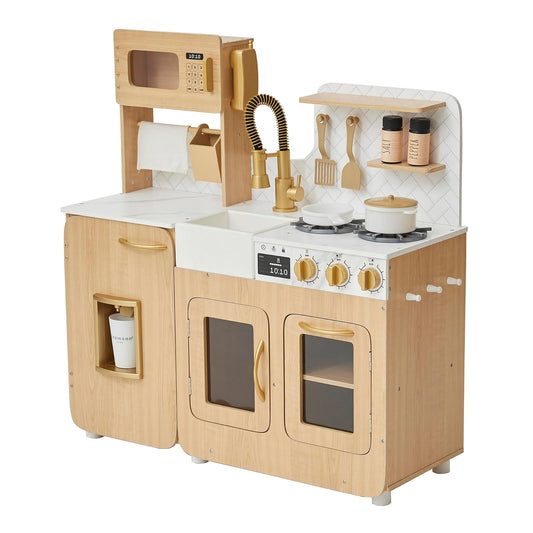 Teamson - Juego de Cocina para niños pequeños de Chipre con 14 Accesorios, Juego de Cocina de Juguete de Madera para niños de 1 a 8 años, estación de Cocina Montessori, Roble Claro/Blanco