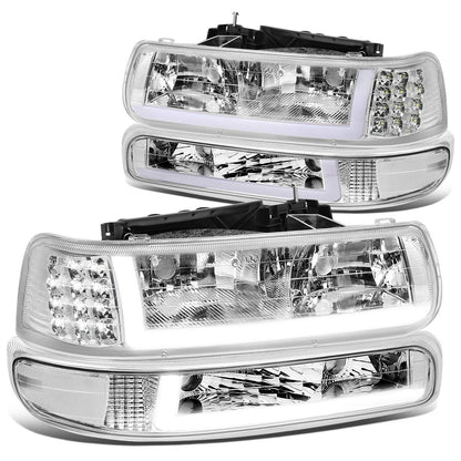 DNA Motoring Par de Faros Delanteros LED DRL de Repuesto para Chevrolet Silverado 1999-2002, Cromado/Transparente, HL-LB-CSIL99-CH-CL1