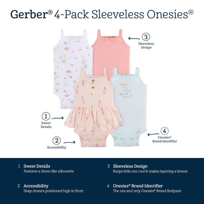 Gerber Multi-pack Sleeveless Onesies Bodysuit Body sin mangasBebé-Niñas