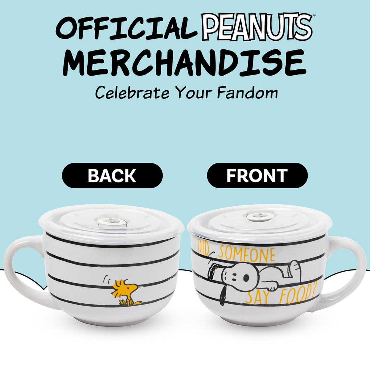 Silver Buffalo Peanuts Squad - Taza de cerámica, 24 onzas, color blanco | Blanco, 24 oz, 1 unidad, incluye tapa, licencia oficial