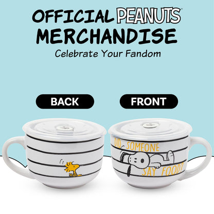 Silver Buffalo Peanuts Squad - Taza de cerámica, 24 onzas, color blanco | Blanco, 24 oz, 1 unidad, incluye tapa, licencia oficial