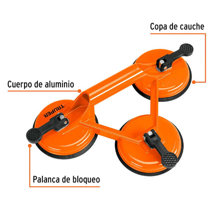 Truper VEVI-3A, Ventosa de aluminio para vidrio, 3 copas