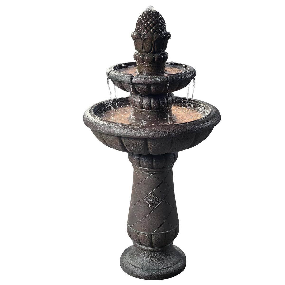 Teamson Home - Pedestal de piña de Lujo, 2 Niveles, Fuente de Cascada con Bomba para Patio al Aire última intervensión, jardín, Patio, terraza, 39 Pulgadas de Altura, Gris Hierro