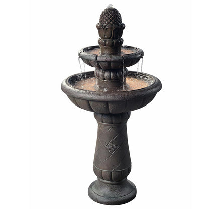 Teamson Home - Pedestal de piña de Lujo, 2 Niveles, Fuente de Cascada con Bomba para Patio al Aire última intervensión, jardín, Patio, terraza, 39 Pulgadas de Altura, Gris Hierro