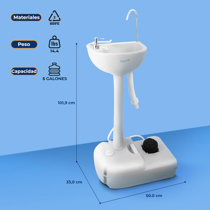 SereneLife Lavabo Portátil Fregadero para Camping con Tanque de Agua de 19L, Bomba de Pie, Dispensa Jabón y Soporte para Toallas, Compacto con Asa para Transportar, Ideal Actividades al Aire Libre