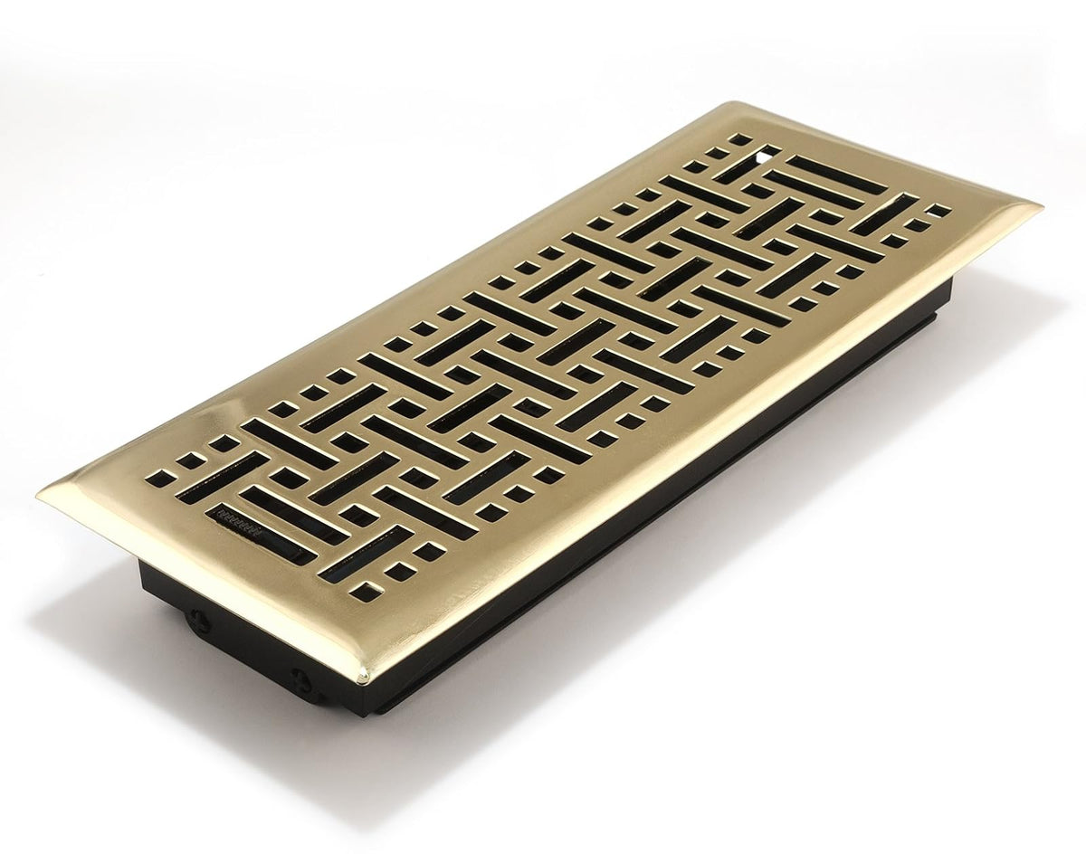 Accord AMFRPBB412 Floor Register with Wicker Design, 4-Inch x 12-Inch(Duct Opening Measurements), Polished Brass - Latón pulido - 4" x 12"