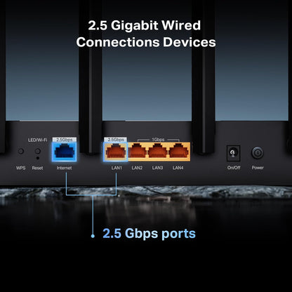 TP-Link Archer BE6500 Router Wi-Fi 7 de doble banda (Archer BE400) | Puertos duales de 2.5 Gbps USB 3.0 | Cubre hasta 2.400 Sq. pies y 90 dispositivos | CPU de cuatro núcleos | HomeShield, IoT privado