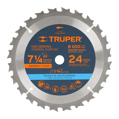 Truper Disco para Sierra Circular, Madera 7-1/4" - 24 dpp