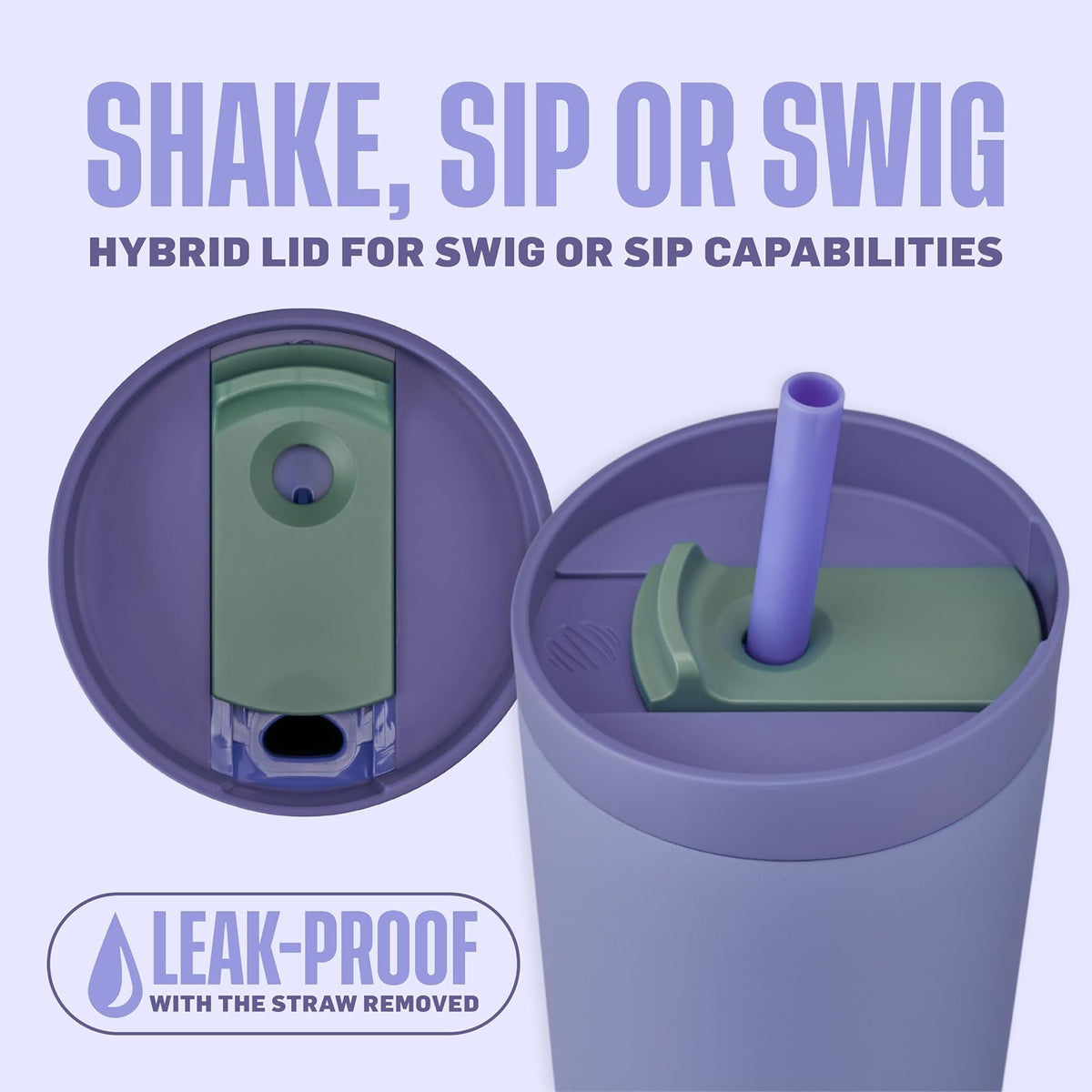 BlenderBottle Vaso Acero Inoxidable Aislado 2 en 1 | Púrpura/Azul, 24 oz, tapa a prueba de fugas, popote, BlenderBall, sin BPA, ideal para batidos proteicos