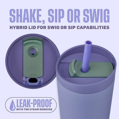 BlenderBottle Vaso Acero Inoxidable Aislado 2 en 1 | Púrpura/Azul, 24 oz, tapa a prueba de fugas, popote, BlenderBall, sin BPA, ideal para batidos proteicos