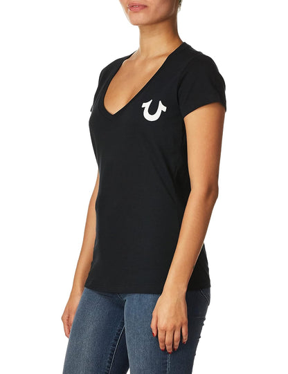 True Religion Camiseta de Manga Corta con Cuello en V de Color Guard Slim Fit. Camiseta para Mujer
