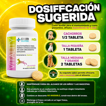 Fancy Pets Medical Solutions Complete Vitality Suplemento Alimenticio para Perros con Vitaminas Minerales L Taurina y L Metionina 60 Tabletas Masticables