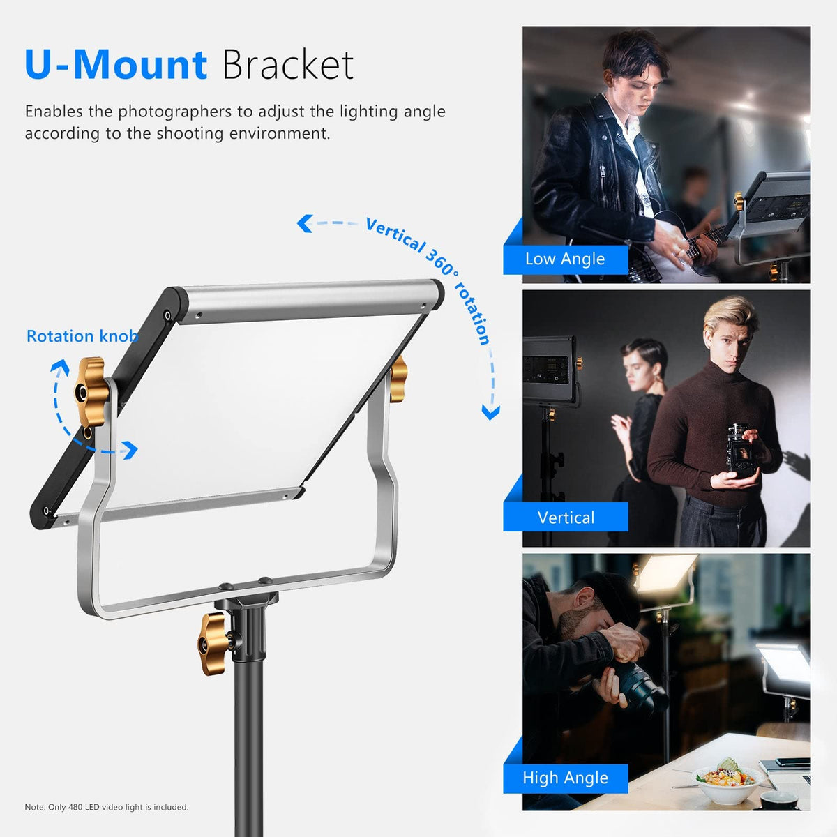 Neewer Bi-color LED Regulable con U Soporte de Video Pro de Luz para Estudio, YouTube Al aire libre Video Kit de Iluminación de Fotografía, Marco de Metal Durable, 480 LED Beads, 3200-5600K, CRI 96+