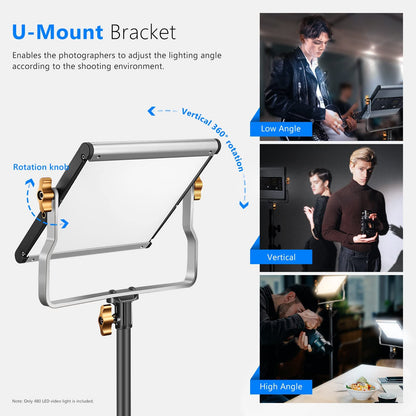 Neewer Bi-color LED Regulable con U Soporte de Video Pro de Luz para Estudio, YouTube Al aire libre Video Kit de Iluminación de Fotografía, Marco de Metal Durable, 480 LED Beads, 3200-5600K, CRI 96+